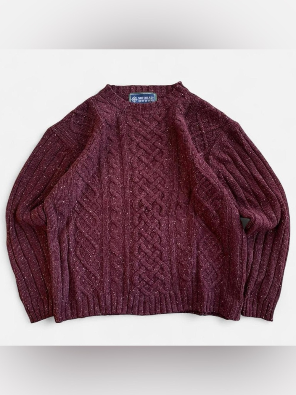 Vintage Northeast Outfitters Burgundy Speckled Cable Knit Sweater Silk Wool L